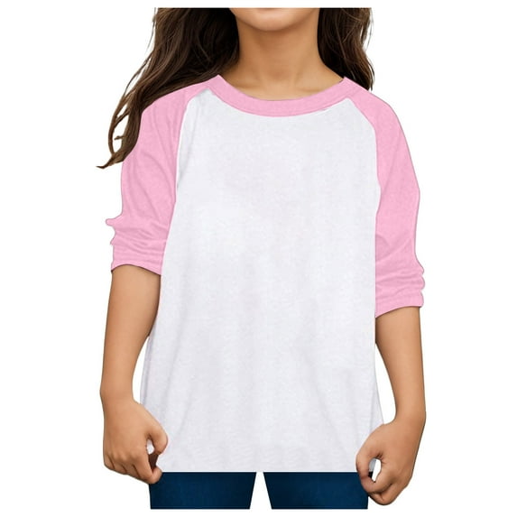 Xijirk Toddler Child Boys Girls Long Sleeve Color Blocking T Shirt Top Casual Shirt(Color:Pink,Size:10-11 Years)