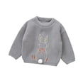 thumbnail image 1 of Xijirk Toddler Crew Neck Knit Sweater Cute Bunny Embroidery Pom Pom Long Sleeve Pullover for Casual Daily Wear,12-18 Months, 1 of 9