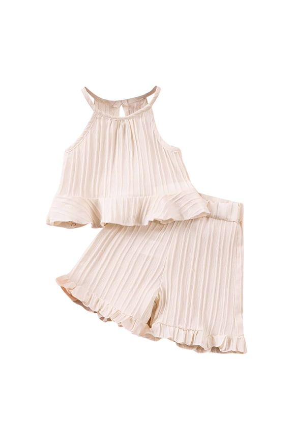 Toddler Girl Outfits Summer Set Off Shoulder Backless Sleeveless Top with Ruffle Shorts Two Piece Beach Outfit for Casual Play Warm Weather and Outdoor Fun,White,12-24 Months