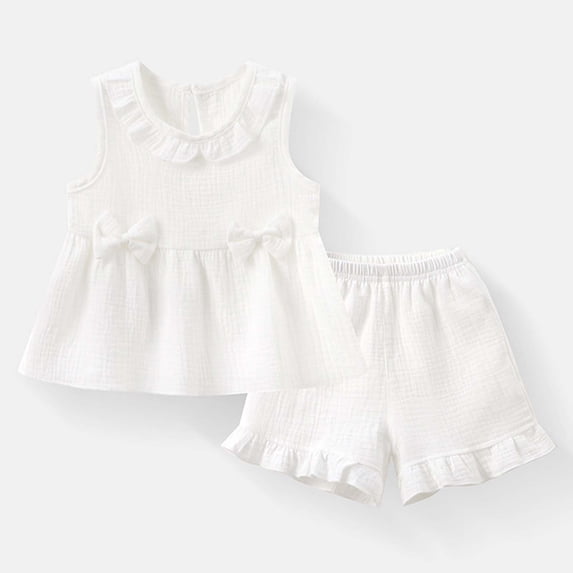 Xijirk Toddler Girls' 2-Piece Outfit Ruffle Neck Sleeveless Top & Ruffle Shorts Set,18-24 Months