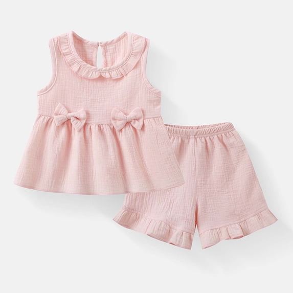 Xijirk Toddler Girls' 2-Piece Outfit Ruffle Neck Sleeveless Top & Ruffle Shorts Set,4-5 Years