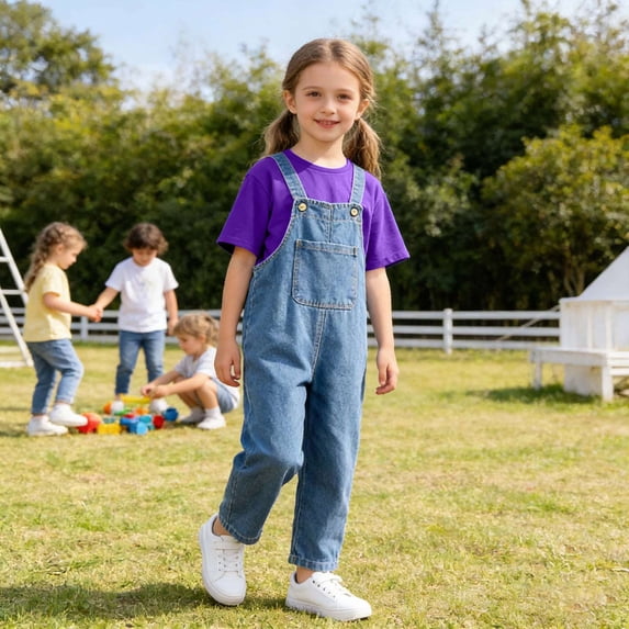 Xijirk Toddler Girls' Denim Overalls Set Adjustable Strap Jumpsuit & Matching Tee,2-3 Years