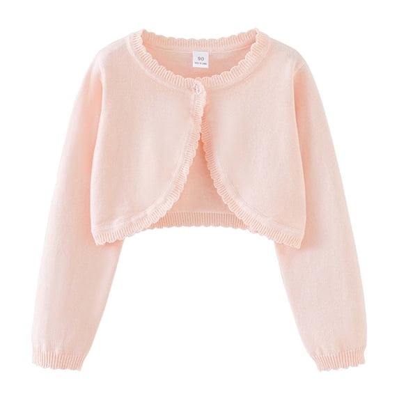 Xijirk Toddler Girls Knit Cardigan Lightweight Round Neck Cozy Layering Outerwear Sweater Top Open Front Knit Cardigan Spring Fall Season Wear,Light Pink,1-2 Years
