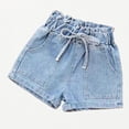 thumbnail image 1 of Xijirk Toddler Girls Light Wash Denim Shorts Elastic Waist with Drawstring and Large Pockets Casual Summer Wear,6-7 Years, 1 of 6