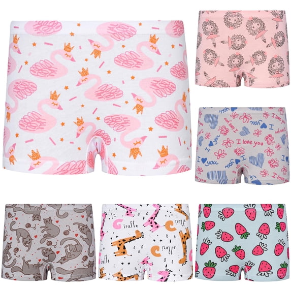 Xijirk Toddler Girls Soft Cotton Boxer Briefs, Elastic Stretch Waistband Cute Cartoon Animal Print Underwear for Daily Home School Wear,6-8 Years