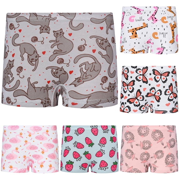 Xijirk Toddler Girls Soft Cotton Boxer Briefs, Elastic Stretch Waistband Cute Cartoon Animal Print Underwear for Daily Home School Wear,8-9 Years