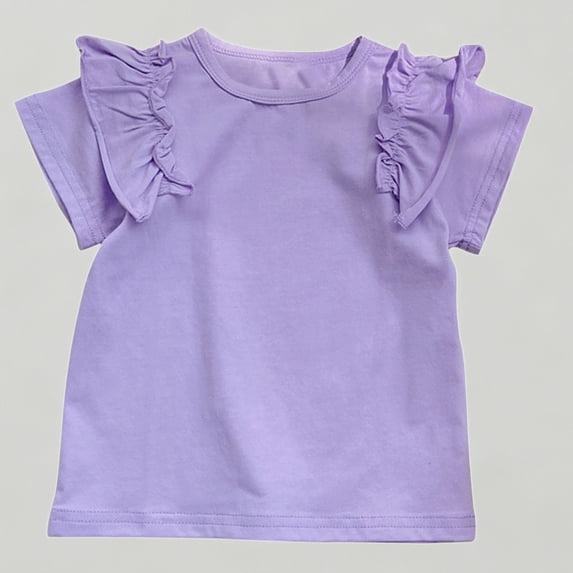 Xijirk Toddler Girls' Solid Short Sleeve T-Shirt Round Neck with Double Ruffle Flutter Sleeves Casual Summer Top,5-6 Years