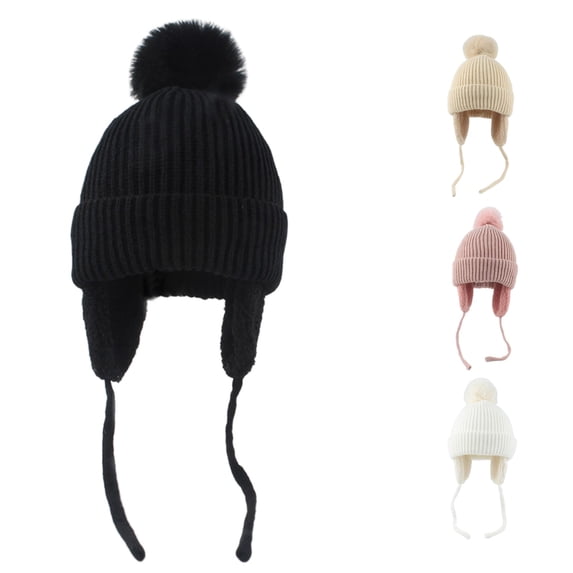 Xijirk Toddler Kids Boys Girls Ribbed Knit Winter Hat Featuring Sherpa Lined Earflaps and Chin Straps for Outdoor Snowy Play