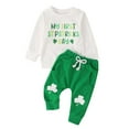 thumbnail image 1 of Xijirk Toddler St Patricks Day Outfit Girl,Toddler Boy Summer Outfits Short Sleeve Letter Print Stripe Shirt Elastic Waist Shorts Two Piece Set for Daily Casual Wear,18-24 Months,Z01 White, 1 of 7