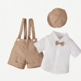 thumbnail image 1 of Xijirk Toddler Wedding & Baptism Suit Boys' Button-Down Shirt Suspender Shorts and Matching Cap Set,18-24 Months, 1 of 9