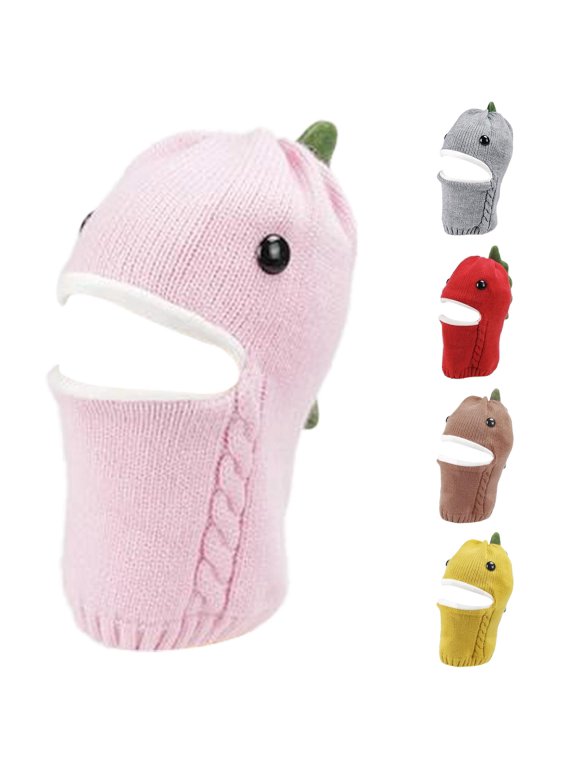 Xijirk Toddler Winter Balaclava Dinosaur Spikes Button Eyes Knit Single Hole Windproof Warm School Outdoor Play,One Size