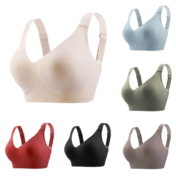 Xijirk U Neck Seamless Wireless Bra Wide Adjustable Straps Full Coverage Padded Bra for Daily Loungewear Light Sports Wear,Beige,3XL
