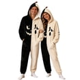thumbnail image 1 of Xijirk Unisex Onesie Costume with Hood Zipper Closure Side Pockets Fuzzy Monster Graphic Jumpsuit for Halloween Cosplay Sleepwear Party Event,Black,M, 1 of 6