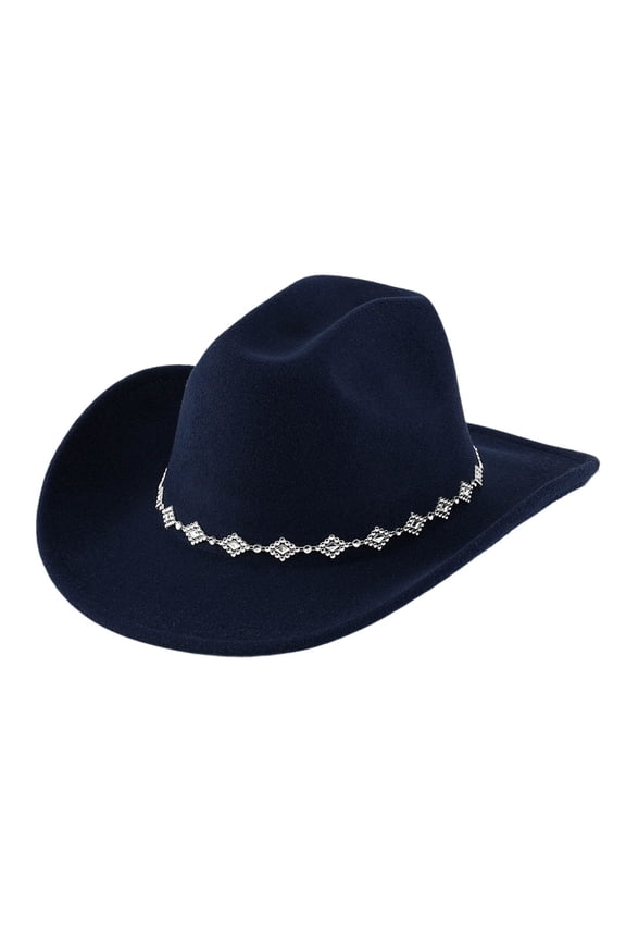 Unisex Stylish Western Cowboy Fedora Hat Bohemian Rhinestone Hat Curved Brim Hat for Adults Themed and Fashion Wear,Navy,One Size