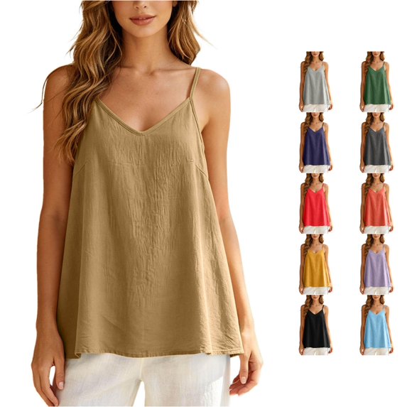 Xijirk V Neck Loose Camisole with Lightweight Breathable Material for Summer Layering and Casual Daily Matching Outfits,Khaki,L