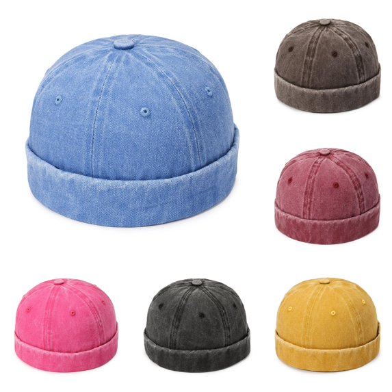 Xijirk Washed Denim Cap Rolled Brimless Headwear for Street Style Daily Walking Travel Casual Outdoor Activities,Blue,One Size