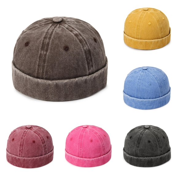 Xijirk Washed Denim Cap Rolled Brimless Headwear for Street Style Daily Walking Travel Casual Outdoor Activities,Coffee,One Size