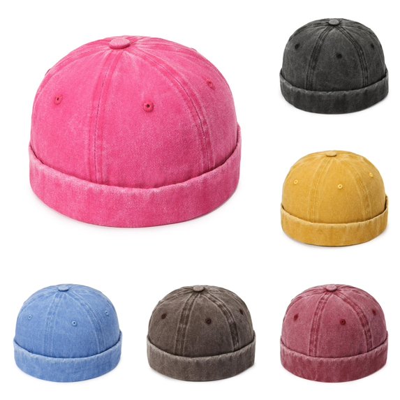 Xijirk Washed Denim Cap Rolled Brimless Headwear for Street Style Daily Walking Travel Casual Outdoor Activities,RD1,One Size