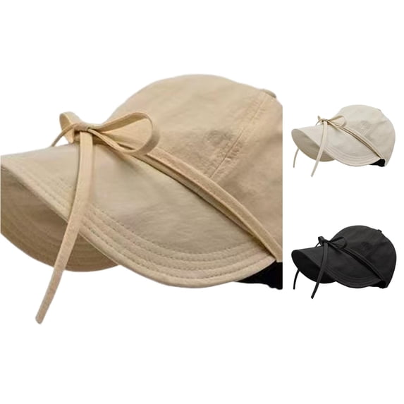 Xijirk Wide Brim Sun Hat Lightweight Bow Tie Fisherman Cap for Outdoor Travel Beach Daily Casual Walking Wear,Khaki,One Size
