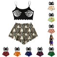 thumbnail image 1 of Xijirk Women 2 Piece Cami Short Pajama Set Skeleton Hand Print Spaghetti Strap Loungewear for Halloween Party and Daily Wear, 1 of 6