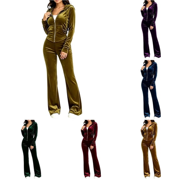 Xijirk Women 2 Piece Velour Tracksuit Zip Up Hooded Jacket and Long Pants Set for Loungewear Daily Street Casual Outfit,Yellow,L