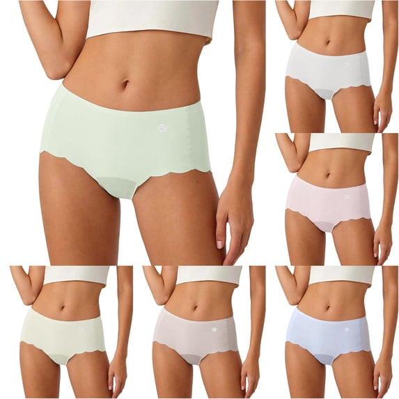 Xijirk Women Boy‑Short Panties Mid‑Rise Seamless Scalloped Edge Underwear for Daily Wear and Under Tight Outfits,Green,M