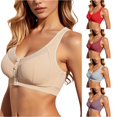 thumbnail image 1 of Xijirk Women Bra with Front Button Fastener Lace Decorated Neckline Wide Sleeveless Shoulder Strap and Textured Outer Layer for Daily Rest and Indoor Wear Occasion,2Beige,46, 1 of 4