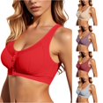 thumbnail image 1 of Xijirk Women Bra with Front Button Fastener Lace Decorated Neckline Wide Sleeveless Shoulder Strap and Textured Outer Layer for Daily Rest and Indoor Wear Occasion,2Red,46, 1 of 4