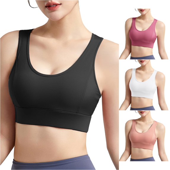 Xijirk Women Bra Wireless U‑Neck Wide Straps Wide Underbust Band Stretchy Breathable for Workout Daily Wear,Black,S