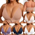 thumbnail image 1 of Xijirk Women Bra Wireless V Neck Front Closure Adjustable Thin Straps Smooth for Daily Wear,Beige,4XL, 1 of 5