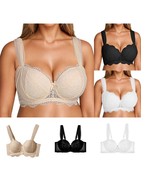 Xijirk Women Bra with Lace Underwire Full Coverage Wide Strap Design for Everyday Casual Wear,Beige,75E