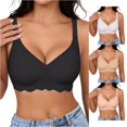 thumbnail image 1 of Xijirk Women Bra with Scalloped Edge Texture Seamless Wirefree Adjustable Wide Straps Full Coverage for Daily Home Casual Lounge Wear,Black,M, 1 of 5