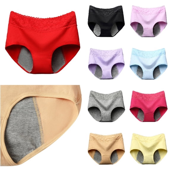 Xijirk Women Brief Panties Mid‑Rise Floral Lace Waistband Stretchy Underwear for Daily Use and Protection,Red,XXL