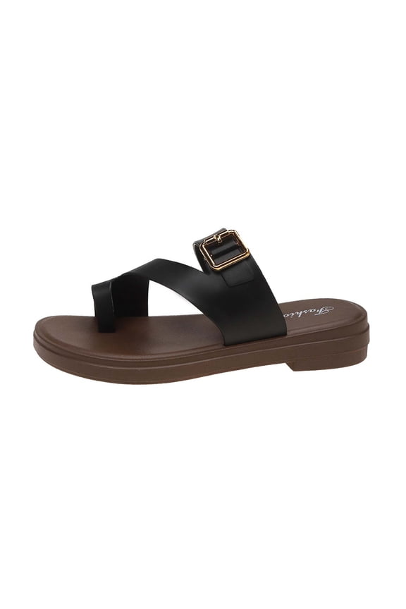 Women Casual Sandals Thong Design Back Zipper Leather Upper Everyday Wear Women Sandals for Summer Outings Pair with Jeans,Black,8.5