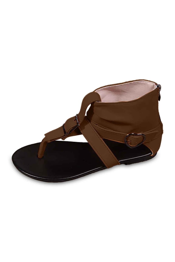 Women Casual Sandals Thong Design Back Zipper Leather Upper Everyday Wear Women Sandals for Summer Outings Pair with Jeans,Coffee,9