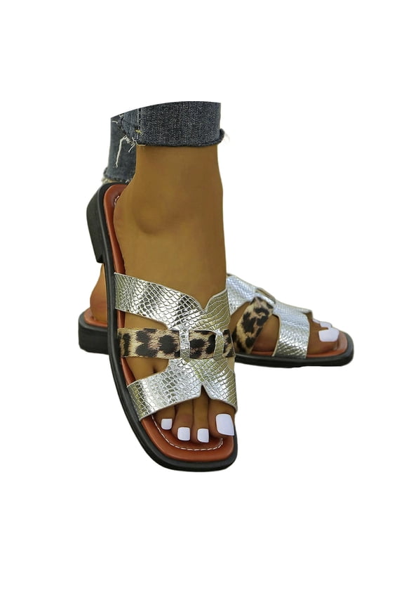 Women Casual Square Toe Flat Slide Sandals Summer Spring Everyday Wear with Sole Women Sandals for Comfortable Outfit with Jeans and Walking,Silver,5