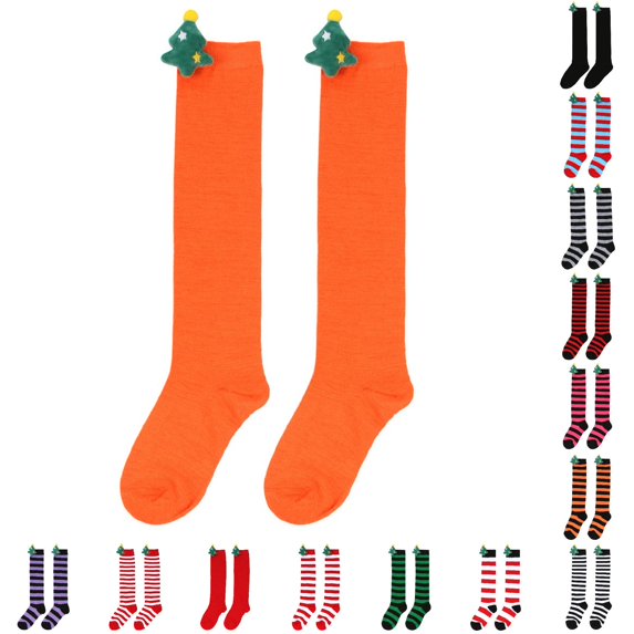 Xijirk Women Christmas Stripe 3D Tree Decor Knee High Socks Stretchy Knit Long Socks for Holiday Size:One Size