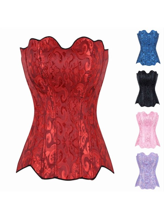 Xijirk Women Corset Waist Cincher Strapless Sweetheart Neck Decorative Woven Pattern Scalloped Top Edge Night Out Events,,L