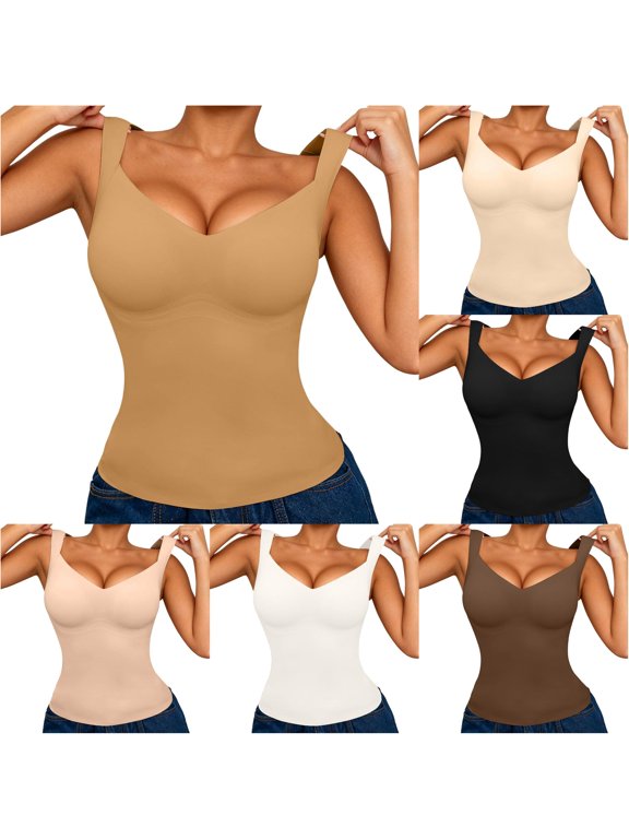 Xijirk Women Corset Waist Cincher V‑neck Front Cut Wide Shoulder Strap Build Extended Torso Length Everyday Layering Daily Commute,Gold,M