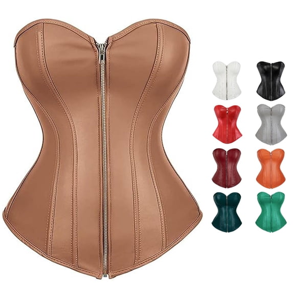 Xijirk Women Corset Waist Trainer Strapless Sweetheart Neck Zip Front Gothic Club Night Out Party Wear,Gold,XS
