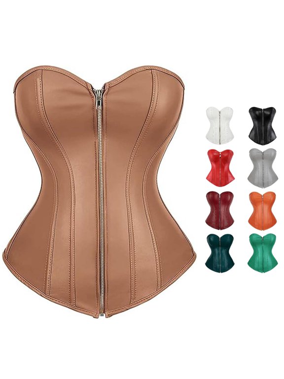 Xijirk Women Corset Waist Trainer Strapless Sweetheart Neck Zip Front Gothic Club Night Out Party Wear,Gold,XXS