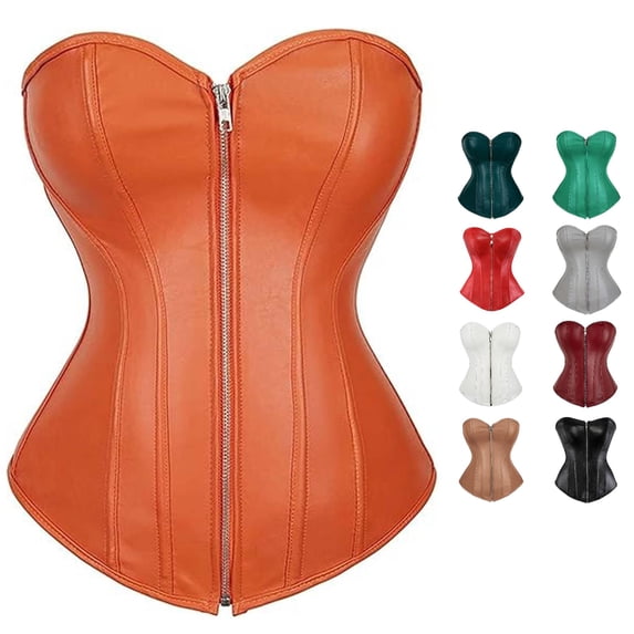 Xijirk Women Corset Waist Trainer Strapless Sweetheart Neck Zip Front Gothic Club Night Out Party Wear,Orange,L