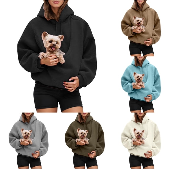 Xijirk Women Hoodie with Kangaroo Pet Pocket Drawstring Hood Long Sleeve for Carrying Small Pets Daily Outdoor Wear