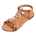 thumbnail image 1 of Xijirk Women Foreign Trade Sandals Summer New Casual One Buckle Strap Open Toe Flat Bottom Roman Shoes Bohemian Style Women Sandals for Fashion,Khaki,9, 1 of 9