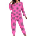 thumbnail image 1 of Xijirk Women Halloween Pajama Set Long Sleeve Boat Neck Top with Jogger Pants Spider Web Print Loungewear for Sleepwear and Holiday Party,Hot Pink,L, 1 of 7