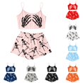 thumbnail image 1 of Xijirk Women Halloween Pajama Set Spaghetti Strap Crop Top with Shorts Skeleton Hand Print Loungewear for Sleepwear and Holiday Party,Pink,XXL, 1 of 5