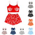 thumbnail image 1 of Xijirk Women Halloween Pajama Set Spaghetti Strap Crop Top with Shorts Skeleton Hand Print Loungewear for Sleepwear and Holiday Party,Red,S, 1 of 5