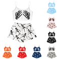 thumbnail image 1 of Xijirk Women Halloween Pajama Set Spaghetti Strap Crop Top with Shorts Skeleton Hand Print Loungewear for Sleepwear and Holiday Party,White,M, 1 of 5