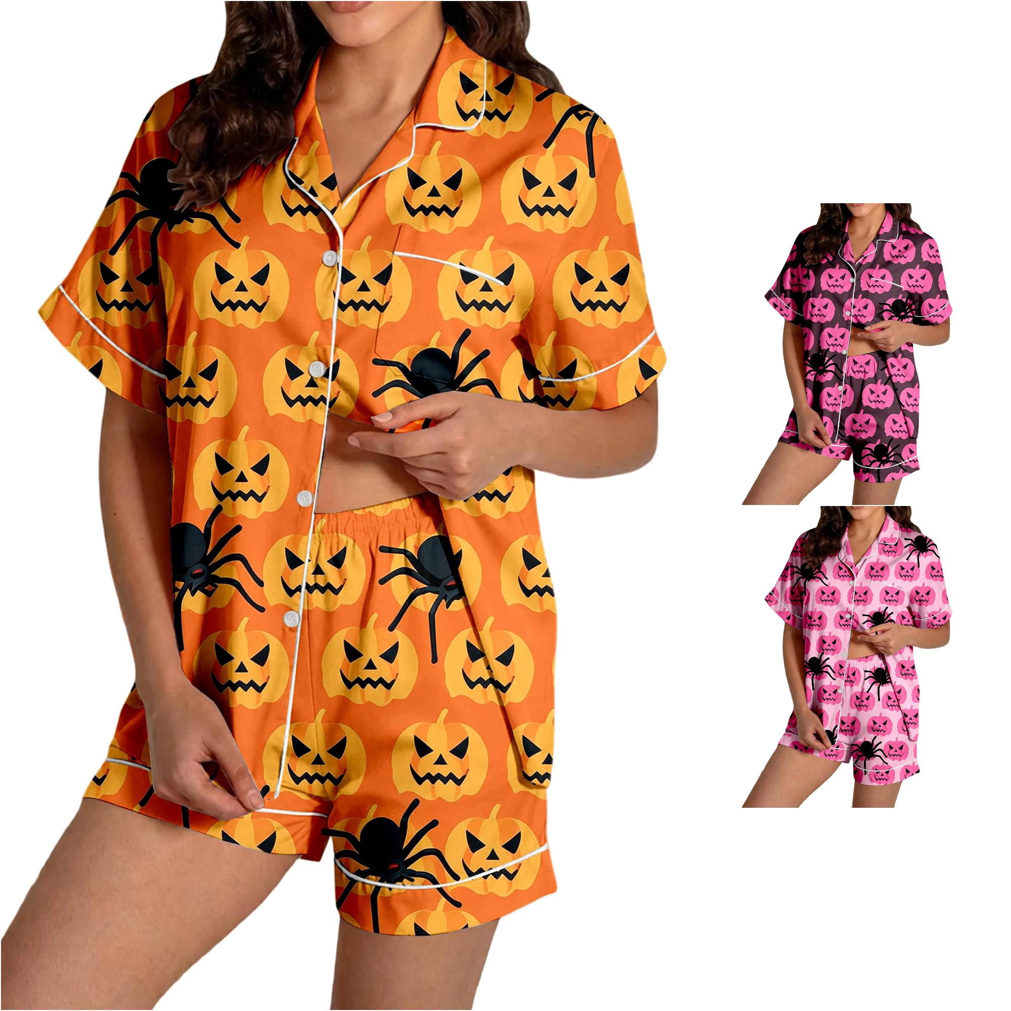Xijirk Women Halloween Pajama Short Sleeve Button‑Down Notch Collar Top ...