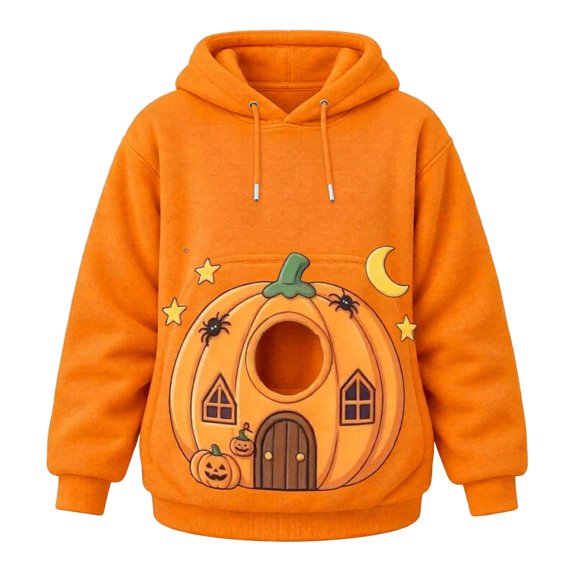 Xijirk Women Halloween Pet Carrier Hoodie Soft Cat Carry Pouch Zip Pockets Drawstring Oversized Fit for Cat Lovers Xmas Family Gatherings and Home Relaxing,M